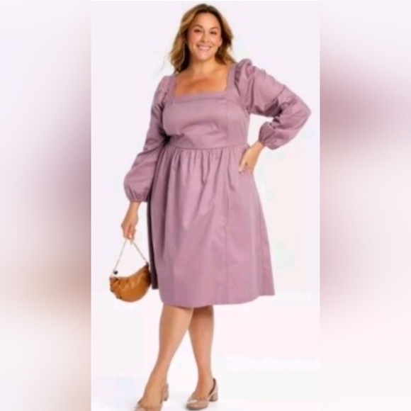 Ava & Viv Womens Dress Size 3XL Purple Balloon Sleeve Square Neck Midi A-line‎ - Picture 1 of 8